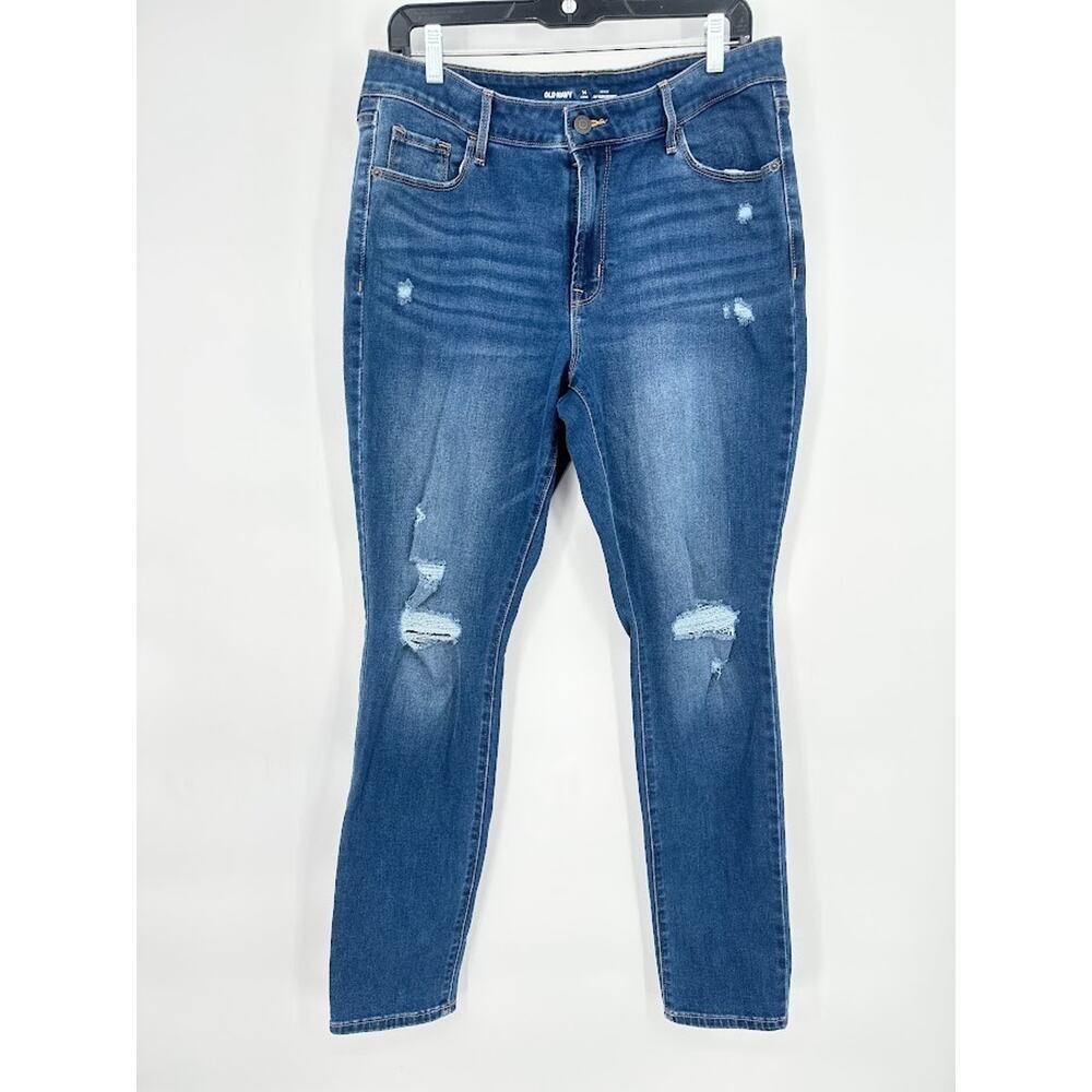 Old Navy Pop Icon Skinny Jeans Womens 14 Long 14L Blue Distressed Mid Rise